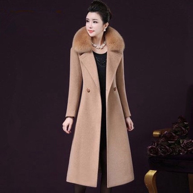 ÁO DẠ CỔ LÔNG DÁNG DÀI HÀNG QUẢNG CHÂU CAO CẤP