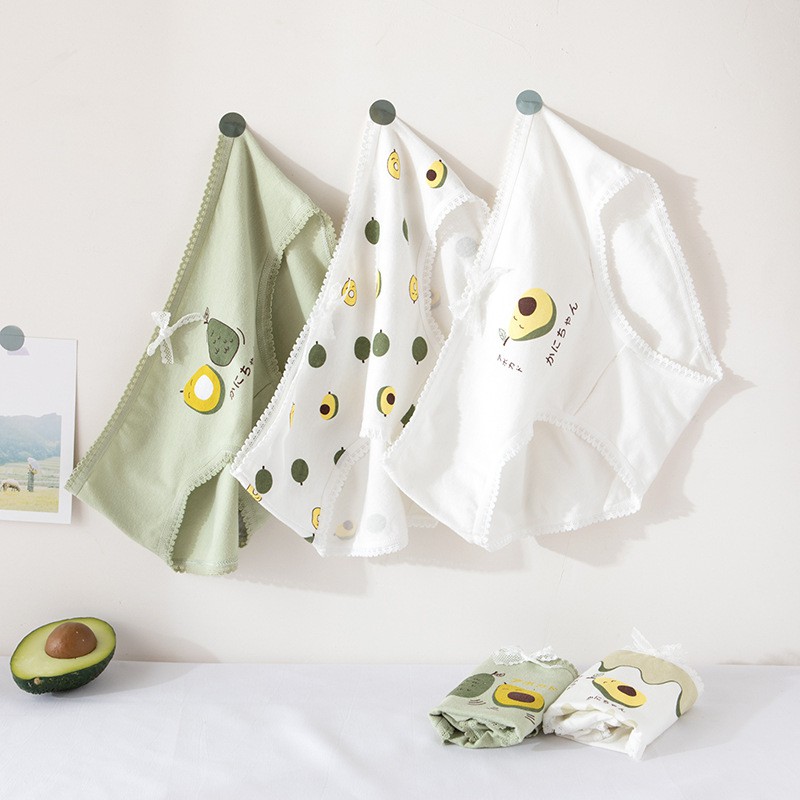 Set 5 quần lót nữ sinh cotton họa tiết trái bơ (Size M L)