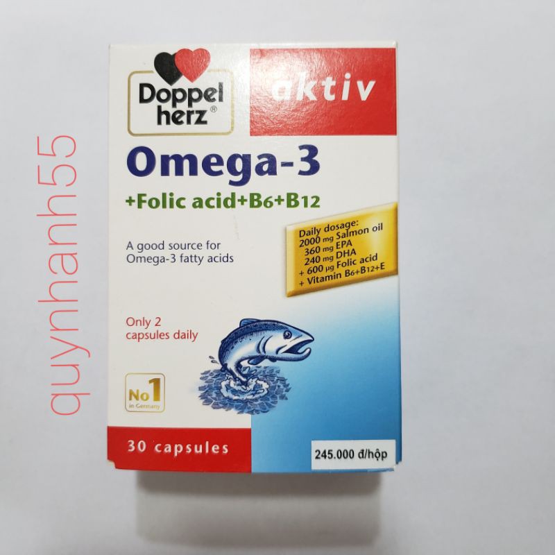 Aktiv Omega hộp 30 viên từ dầu cá biển, bổ sung Omega 3 DHA Acid Folic - Nhập khẩu từ Doppel Herz Đứ