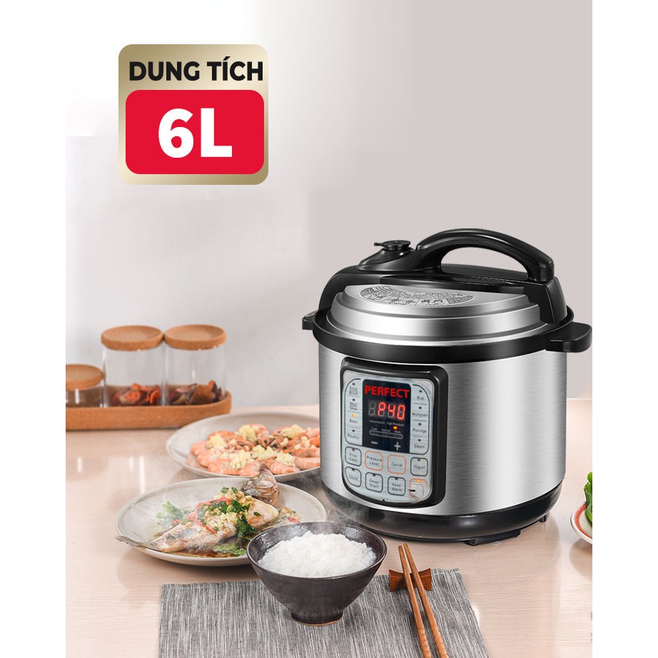 [HÀNG CHÍNH HÃNG] Nồi áp suất điện đa năng Perfect LG06A - Dung tích 6 Lít - Điều khiển điện tử - 10 Chế độ nấu tự động