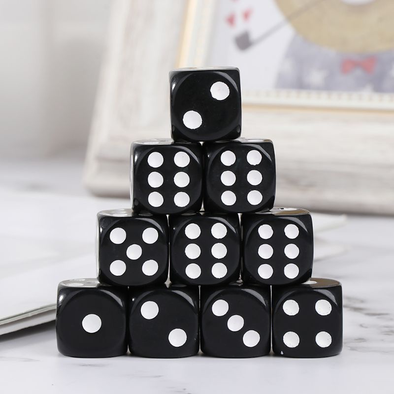 Set 10 viên xí ngầu 6 mặt 16mm màu trắng/đen nhiều kiểu tùy chọn
