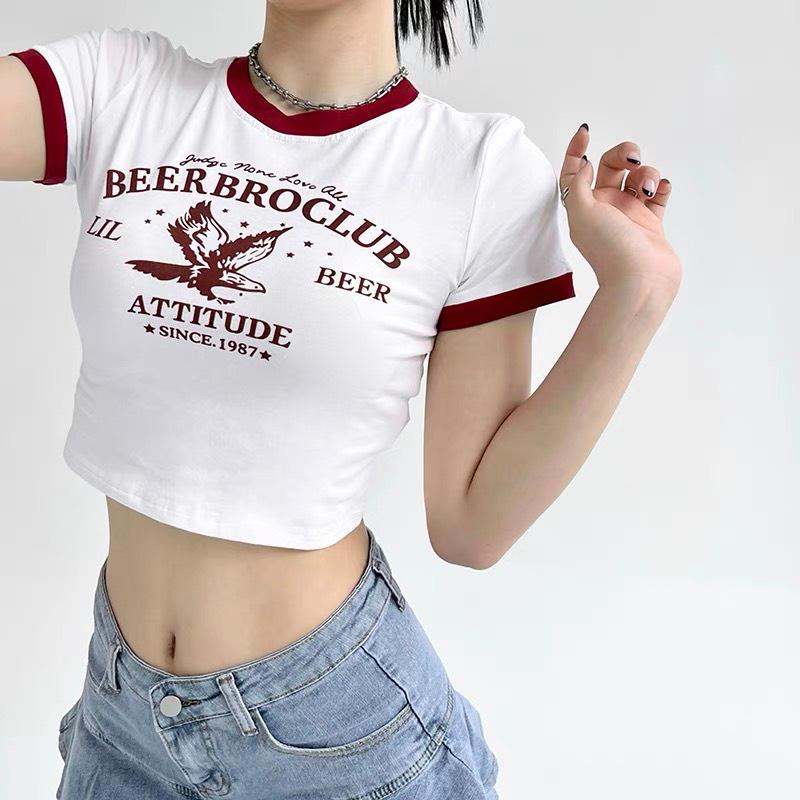 Áo Croptop Tay Ngắn PINKSTORE29, Dáng Ôm Họa Tiết In Hình A5475