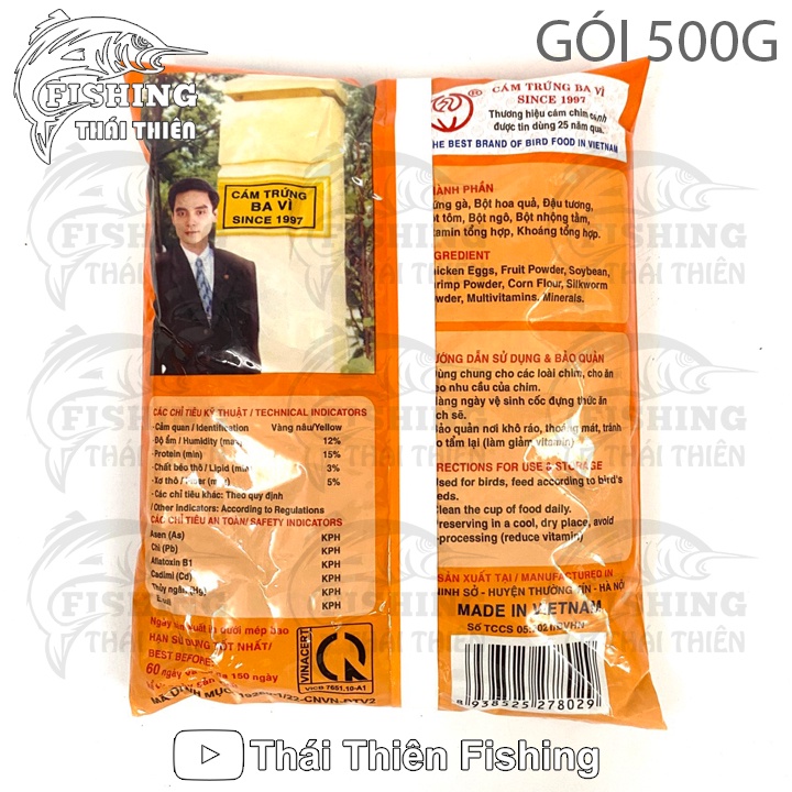Cám trứng Ba Vì Since 1997  Chính Hãng Gói 500g Dùng Chung Cho Các Loài Chim, Làm Mồi Câu Cá