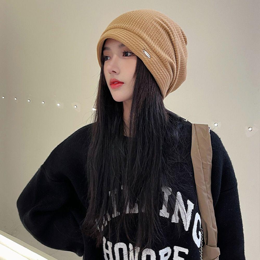 Mũ Beanie Dệt Kim Màu Trơn Dễ Thương Cho Nữ