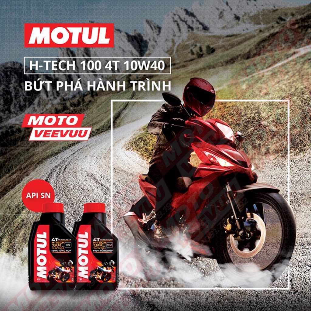 Dầu nhớt xe số Motul H-TECH 100 4T 10W40 SM MA2 Tổng hợp toàn phần 1 Lit &amp; Chiết lẻ