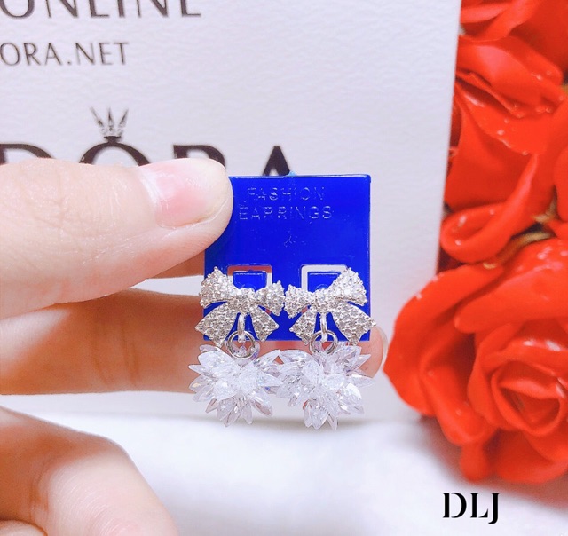 Bông tai nơ hoa tuyết chuẩn bạc ta