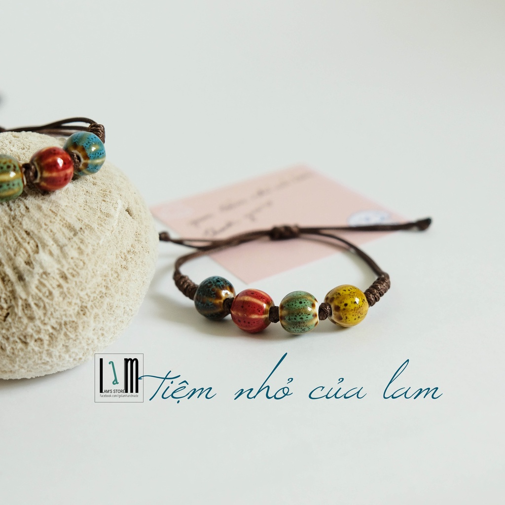 Vòng tay bằng gốm handmade , Lắc tay hạt gốm dễ thương
