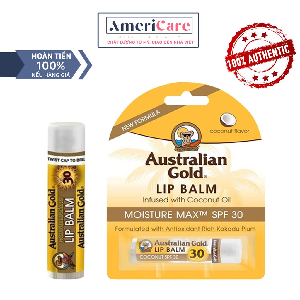 [Bill Mỹ] Son dưỡng môi AUSTRALIAN GOLD Americarevn Chống Nắng SPF 30, Chống Thâm Môi, Mùi Dừa (4ml)