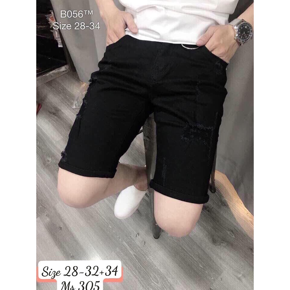Quần short jean nam XuBi đen rách 305