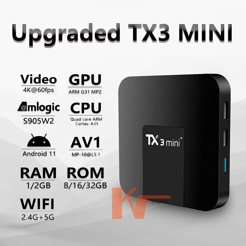 Android TV Box TX3 Mini Plus, New 2022, Amlogic S905W2, Android 11, hỗ trợ tiêu chuẩn AV1 mới nhất, Tìm kiếm giọng nói