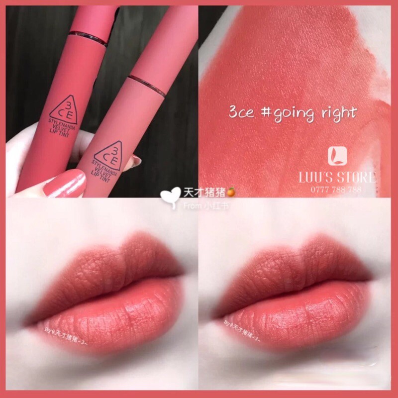 Son Kem Lì 3CE Velvet Lip Tint #Going right (Cam hồng đất) Chính hãng