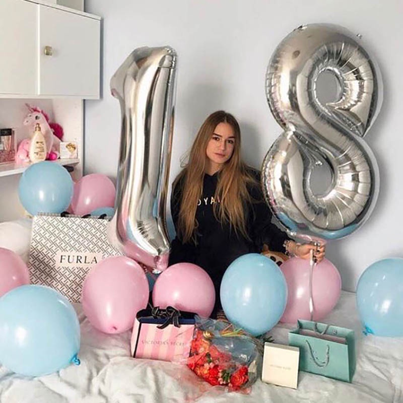 Bong Bóng Lá Nhôm 32 Inch Hình Chữ Số Trang Trí Tiệc Sinh Nhật Cho Người Lớn