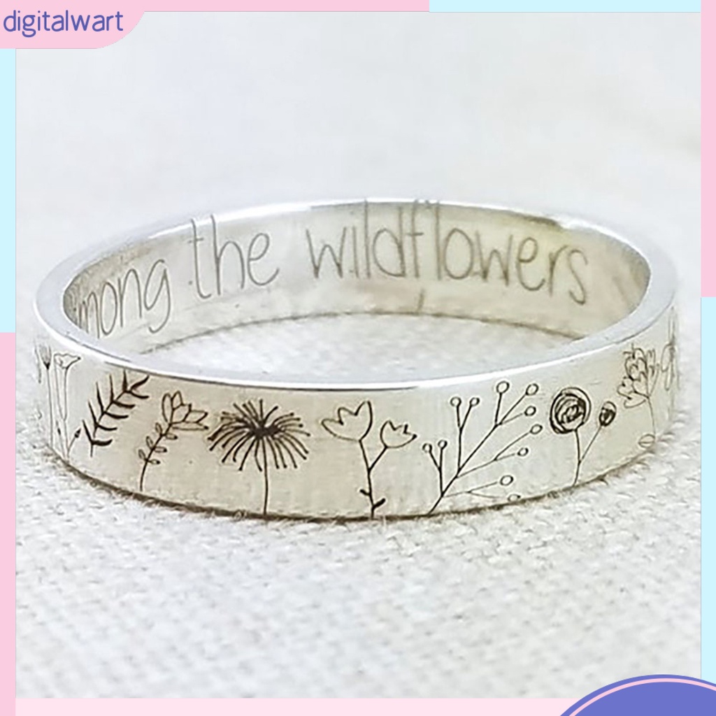 Nhẫn Hợp Kim Khắc Chữ Và Hoa Bồ Công Anh Thời Trang