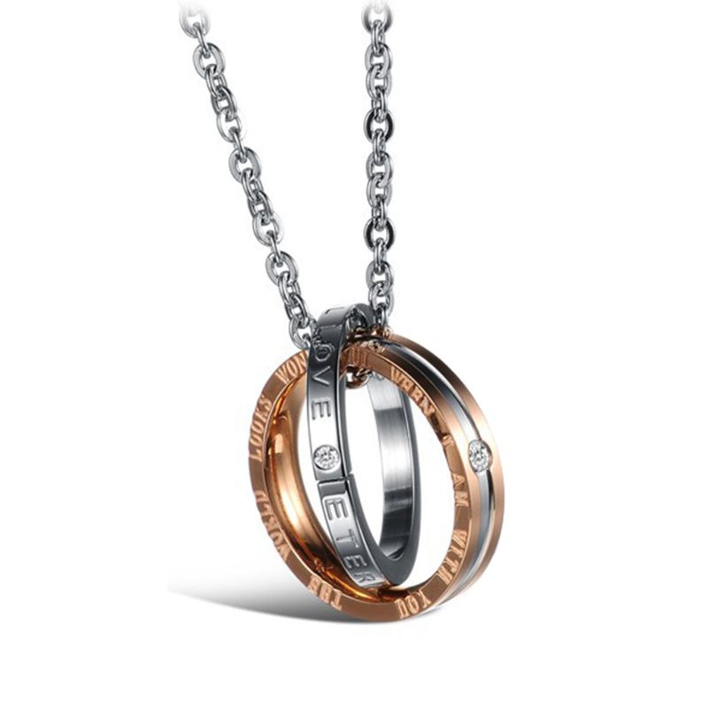 Vòng cổ Mặt Nhẫn Đôi Màu Vàng Hồng Đen Cho Ngày Valentine