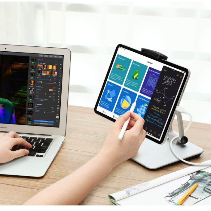 Giá đỡ ipad hợp kim nhôm,kẹp điện thoại xoay 360 chống rung,chắc chắn xem phim chống mọi,quay video, học online