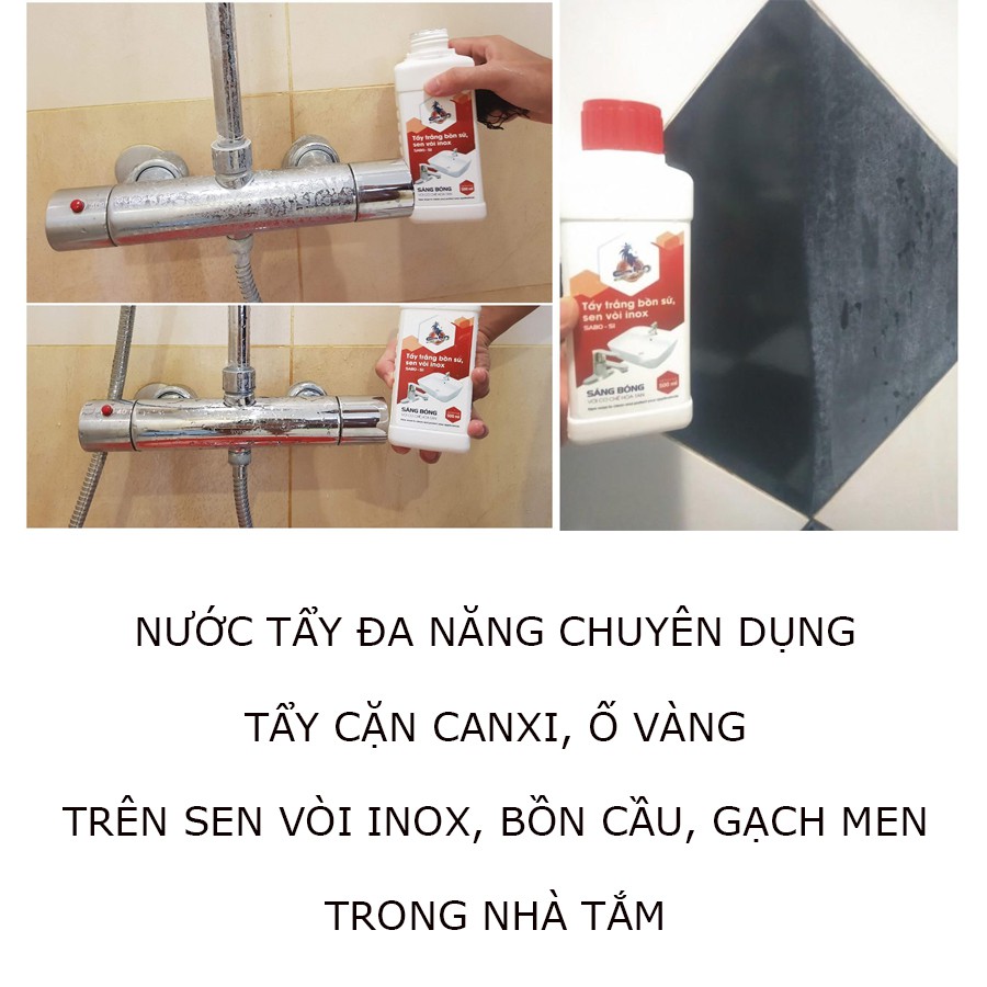 Chất tẩy rửa đa năng SABO-SI, tẩy trắng bồn cầu, gạch men ố vàng, sen vòi inox bám cặn canxi chai 500ml