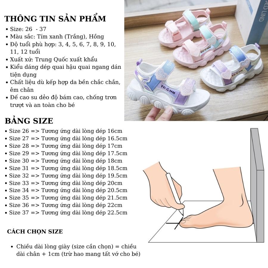 Dép quai hậu bé gái đi học đi chơi 3 - 12 tuổi sandal trẻ em tím xanh khỏe khoắn và năng động phong cách Hàn Quốc SG72