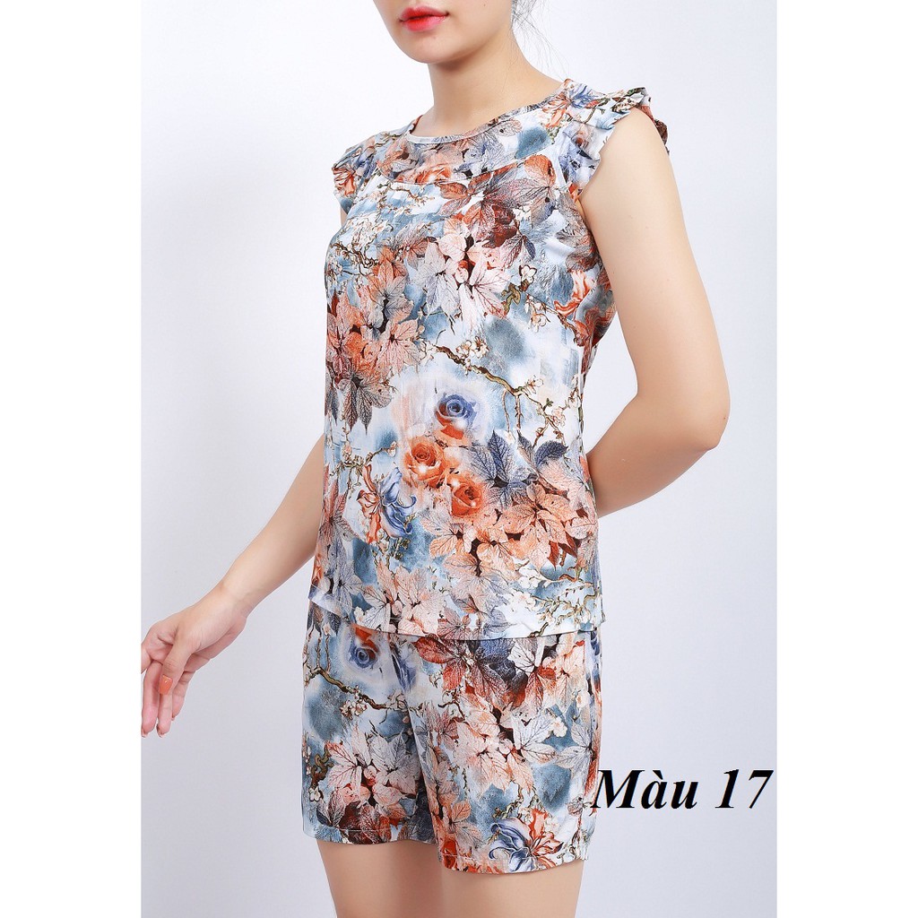 Bộ mặc nhà lanh (tole) Thái Vicci BS3D.069, áo cộc tay quần shorts phối họa tiết 3D