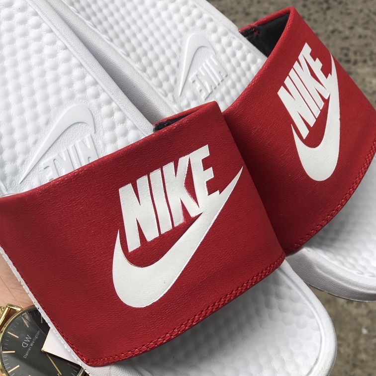 Dép unisex 𝐍𝐈𝐊𝐄 ❤️FREESHIP + Hộp❤️ dép quai ngang thể thao nam nữ mk in 𝐍𝐈𝐊𝐄-𝐁𝐚𝐧𝐚𝐬𝐬𝐢, trắng-quai-đỏ