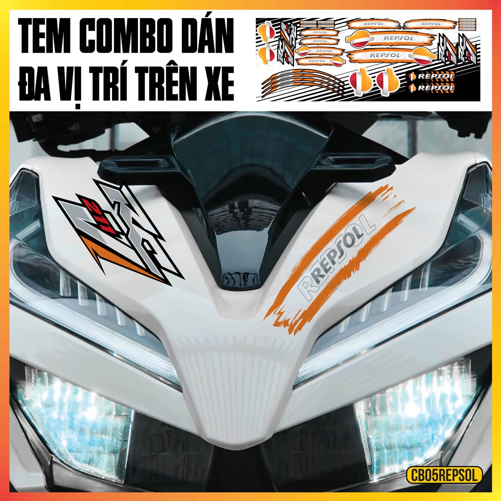 Tem Xe REPSOL 01 Dán Đa Vị Trí Trên Xe | CB05REPSOL | Chất Liệu PVC 5 Lớp Dán Cho Mọi Dòng Xe