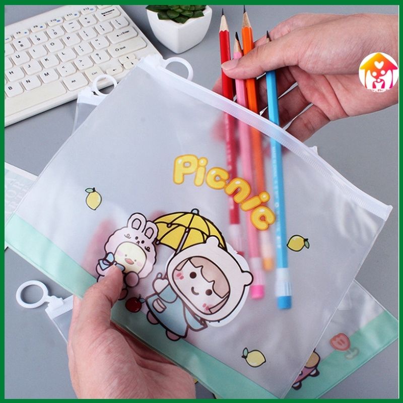 Túi zip đựng giấy bút có khóa kéo chống nước size 21 *17cm in họa tiết hoạt hình đáng yêu