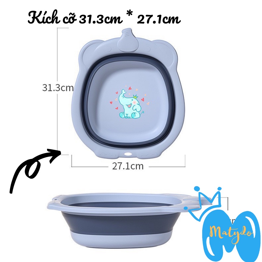 Chậu rửa mặt cho bé sơ sinh gấp gọn chất liệu silicon an toàn cho trẻ hình chú voi