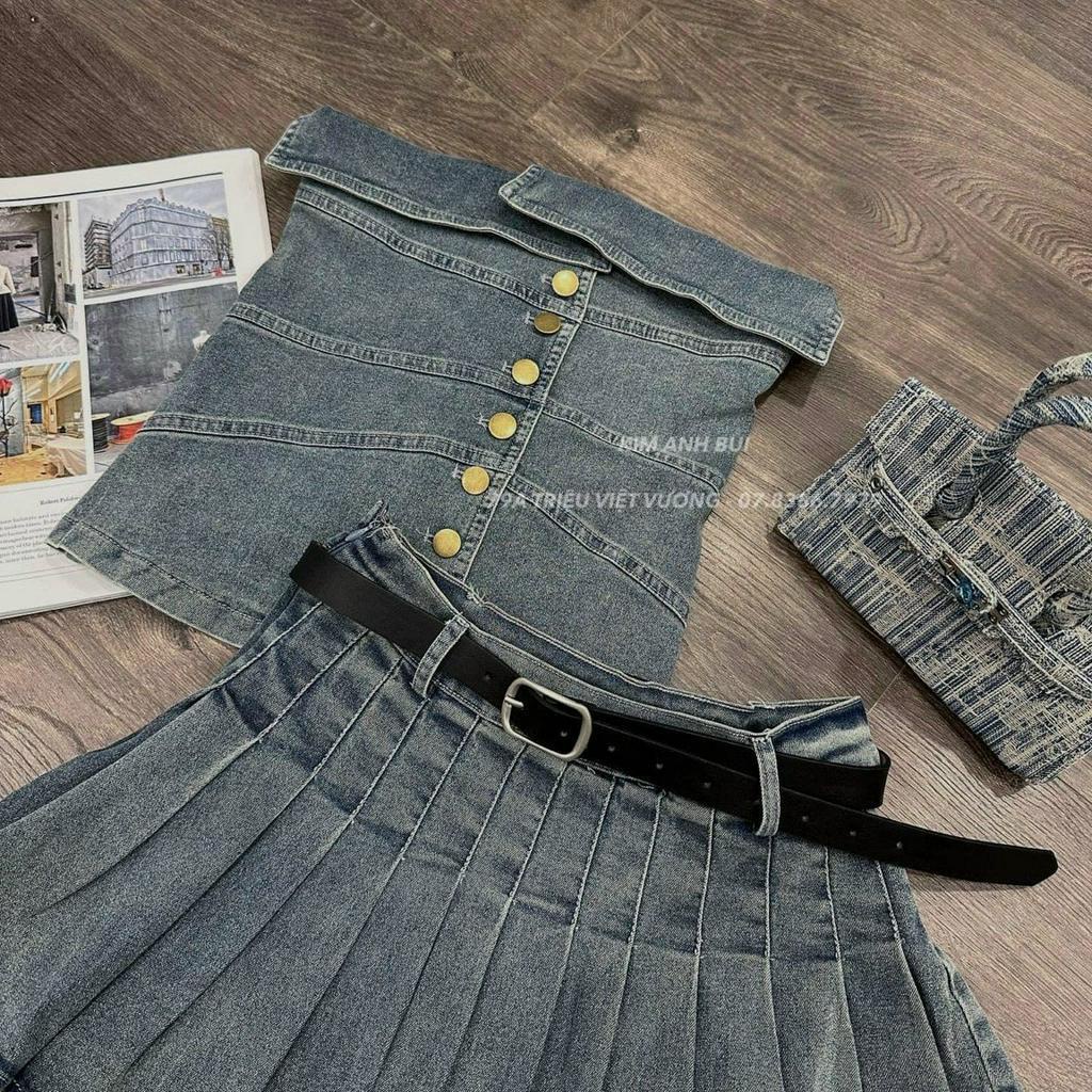 Set bộ Bò Denim - Set áo bò jean cộc tay mix kèm với chân váy hàng QC cao cấp, chất dày dặn, mềm mịn, mặc lên tôn dáng