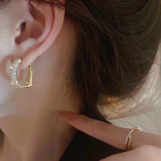 Khuyên Tai Mạ Vàng Đính Đá Zircon Thiết Kế Sang Trọng Thời Trang Cho Nữ