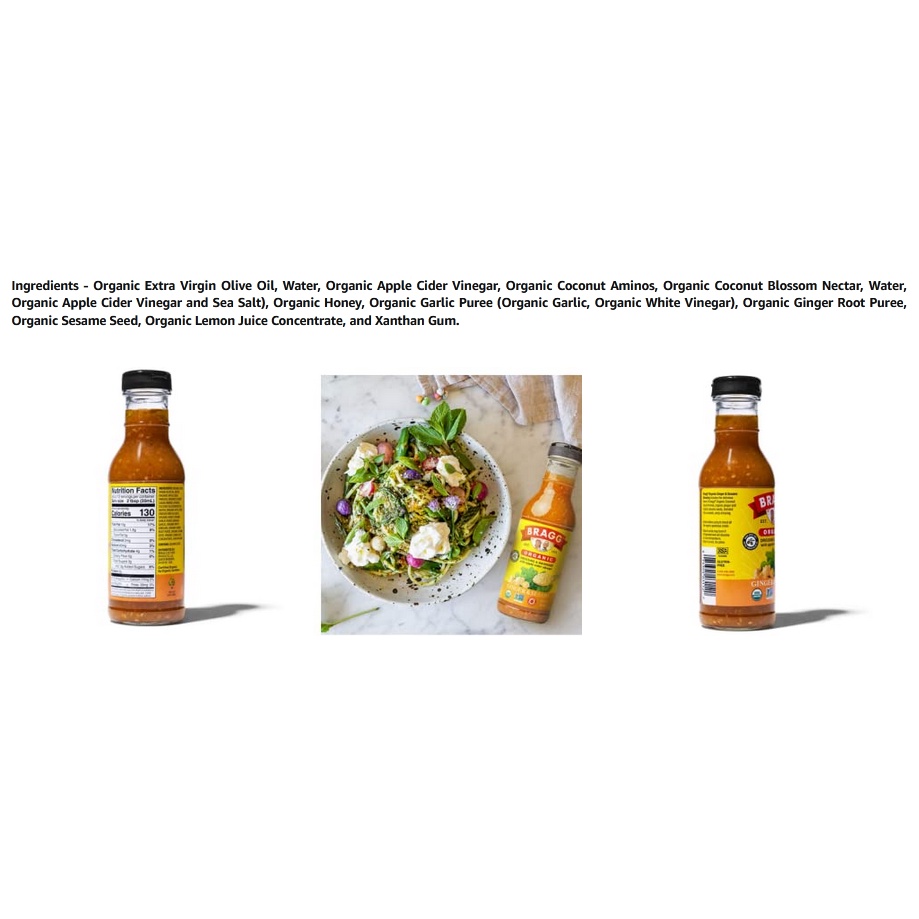 SỐT SALAD GỪNG MÈ Non-GMO &amp; Gluten-Free, Bragg Organic Ginger &amp; Sesame Dressing, 354ml (12oz)