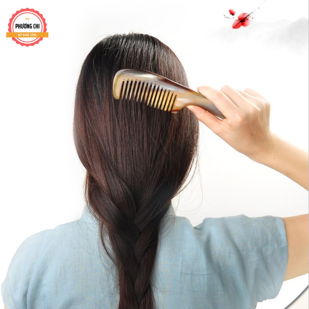 Lược sừng trâu khía trắng nưa đẹp dài 20cm, lược chải tóc gỡ rối massage đầu | Mỹ nghệ phương chi