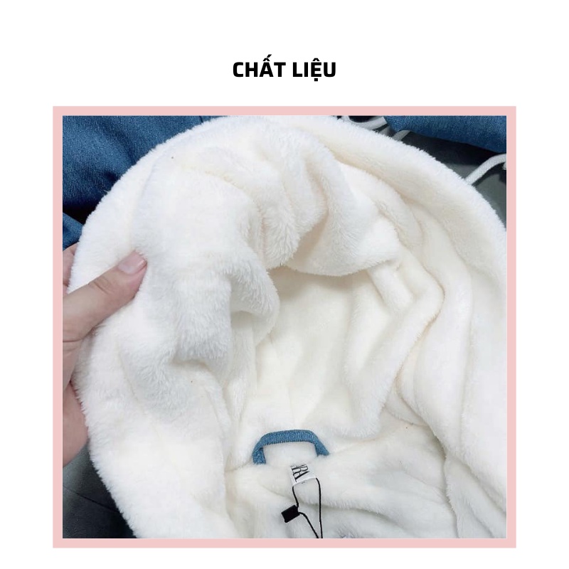 Áo khoác cho bé trai gái jean bò lót lông tai gấu siêu ấm trai gái thời trang trẻ em BADAYO AQ55522G