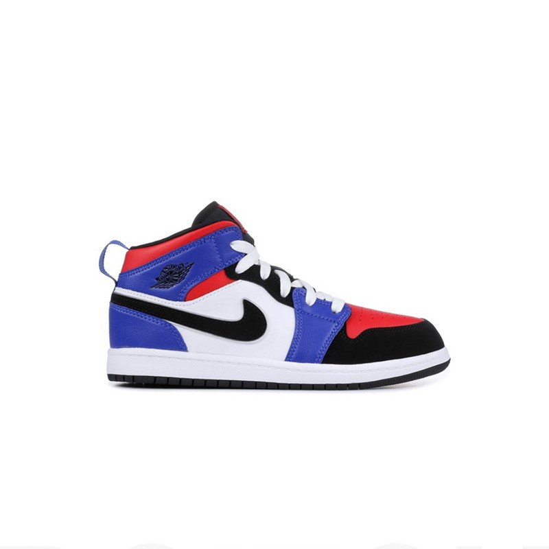 * Ưu đãi đặc biệt * Giày trẻ em Original Air Jordan 1 Mid "Blue White Red" Giày thể thao trẻ em cổ điển Giày bóng rổ Giày thể thao thời trang Baby Kids Boy Girls Giày Sneakers Giày mới