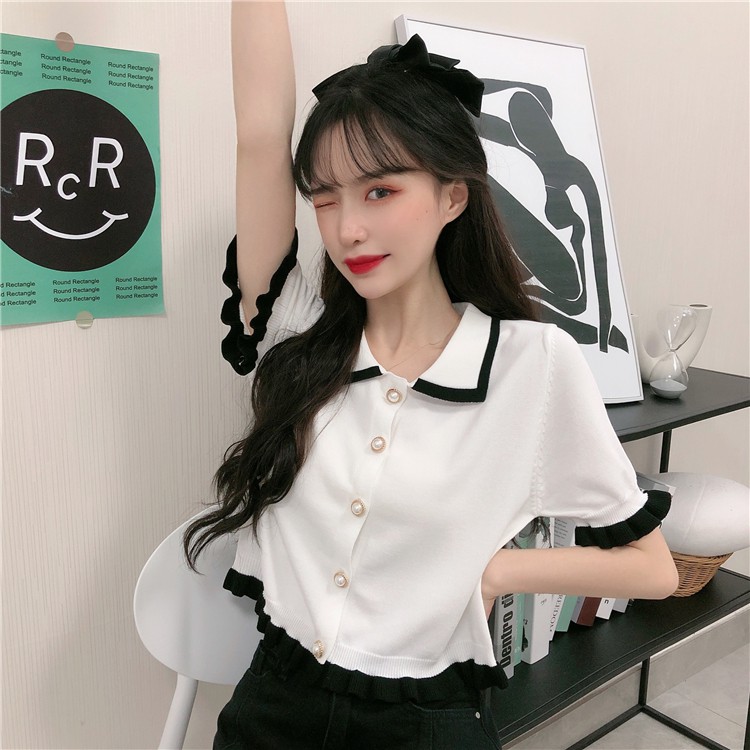 Áo kiểu dáng croptop phối cúc chun eo nữ tính, Áo cardigan len tăm mỏng nhẹ phong cách Ulzzang C23 - Lana | BigBuy360 - bigbuy360.vn