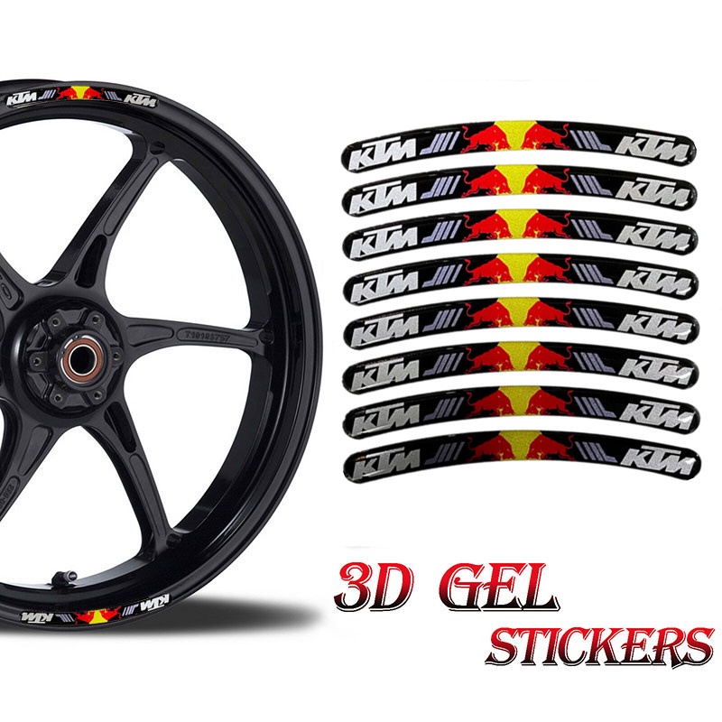Bộ 8 Miếng Dán Phản Quang 3d Trang Trí Vành Bánh Xe Mô Tô Ktm Red-Bull