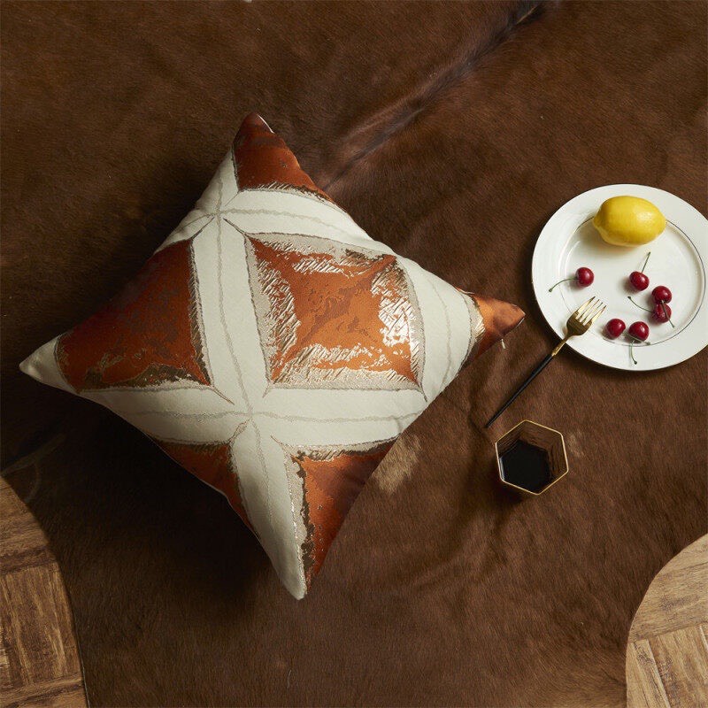 Gối Tựa Lưng Vải Nhung Dệt Sợi Jacquard Phối Màu Cam Trắng Hiện Đại SBK142