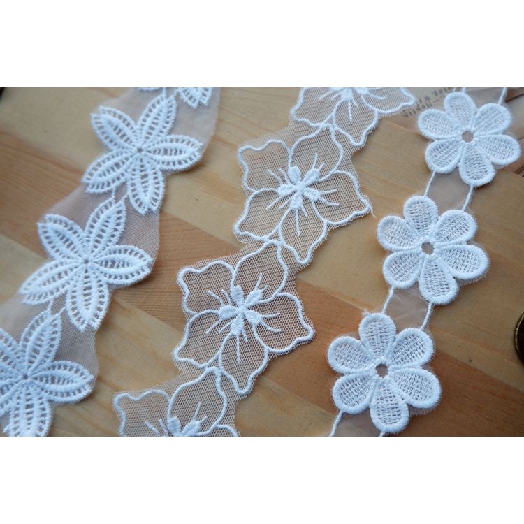 Vải lưới organza thêu hoa ren rayon rộng 4-7cm