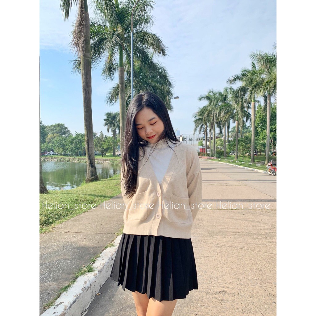 Áo cardigan ngắn chất mềm mịn đỏ đô đỏ gạch nâu be đen