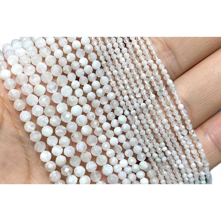 Mỹ 100% Đá Tự Nhiên Đá Mặt Trăng Đá Quý Tròn Miếng Đệm Hạt Trang Sức Làm Vòng Tay DIY Vòng Cổ 2 / 3 / 4MM