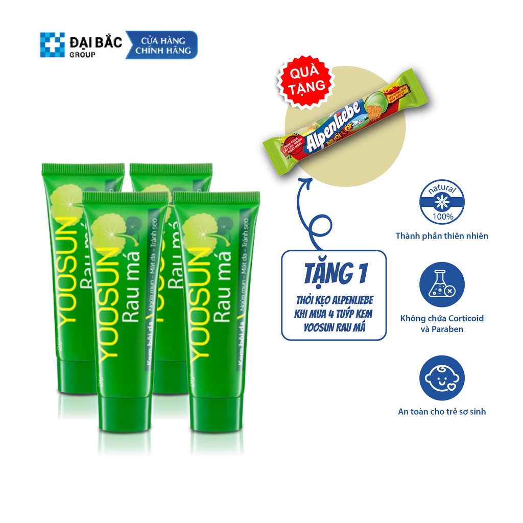 Combo 4 tuýp kem dịu mẩn ngứa, ngừa mụn, mát da YOOSUN Rau má 25gr/tuýp-Tặng một phần quà bất kỳ