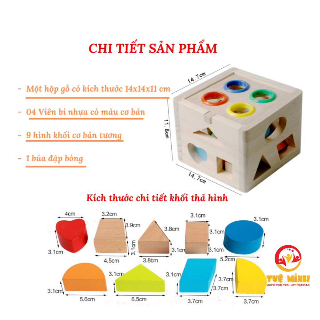 [Mã LIFETOYS1 giảm 30K đơn 99K] Hộp Thả Hình Đập Bóng Bằng Gỗ Giúp Bé Học Hình Khối Màu Sắc