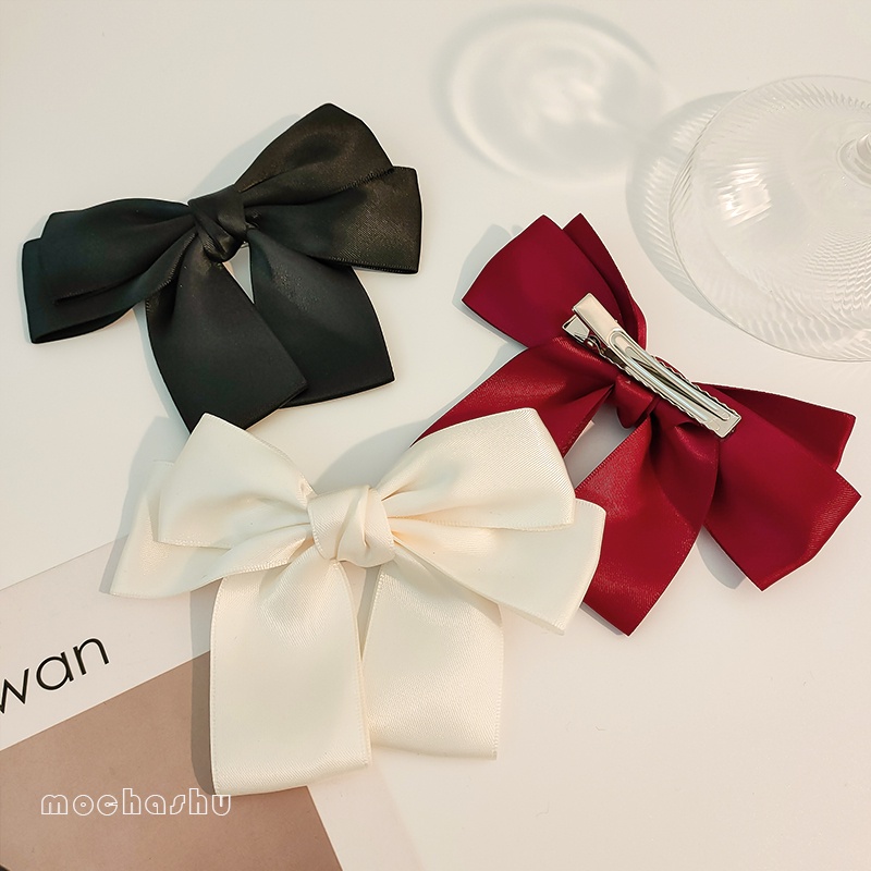 Kẹp tóc hình nơ vải satin phong cách vintage thời trang cho nữ