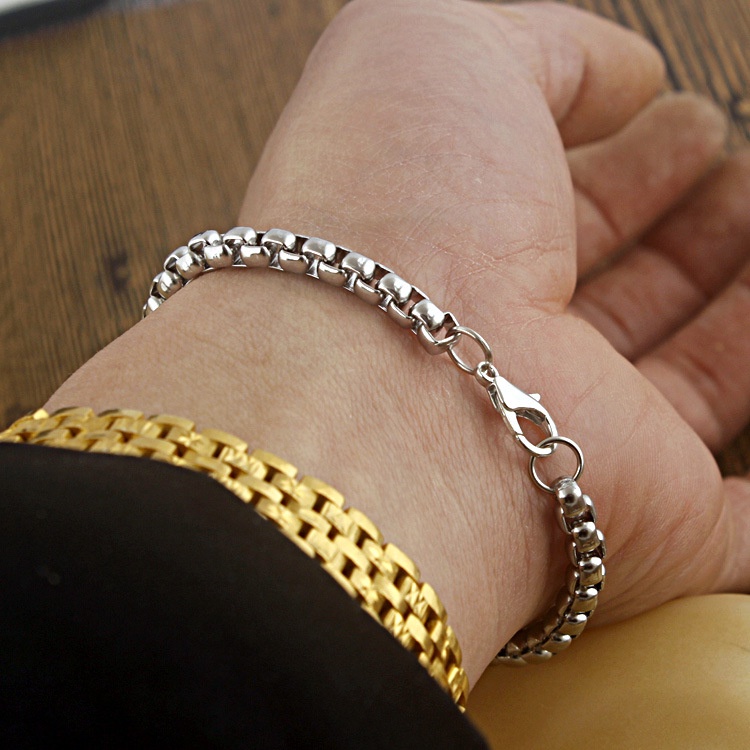 Lắc Tay Nam Inox Cao Cấp 4mm Bông Dừa Khít Cực Đẹp Thép Không Gỉ- LTNQC03