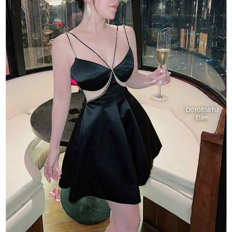 Đầm xòe 2 dây khoét phối lưới 0108 U