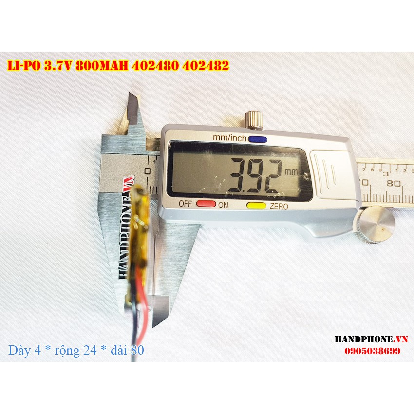 Pin Li-Po 3.7V 800mA 402480 402482 (Lithium Polyme) cho loa bluetooth, máy nội soi, bàn phím bluetooth, khoá vân tay