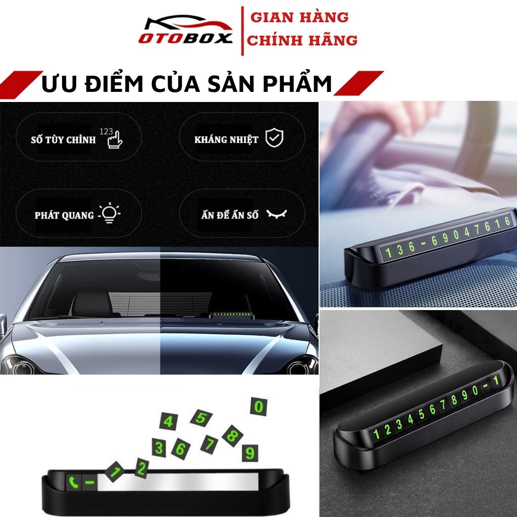 Bảng số điện thoại gắn taplo xe ô tô cao cấp chính hãng OTOBOX, số bằng nam châm phản quang, sử dụng tiện dụng khi đỗ xe