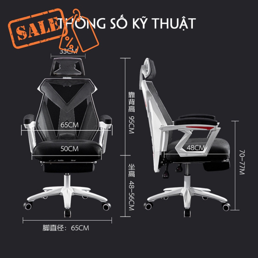 Ghế Gaming, Ghế Chơi Game Kèm Gối, Chân Xoay Điều Chỉnh Kích Thước Tựa Lưng Nằm, Ngồi Học