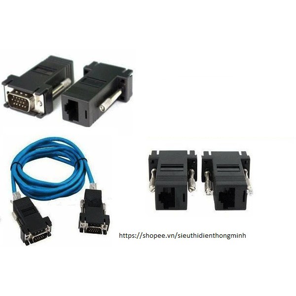 2 Đầu chuyển đổi VGA sang cáp mạng RJ45 CAT5 CAT6-30M , VGA to LAN