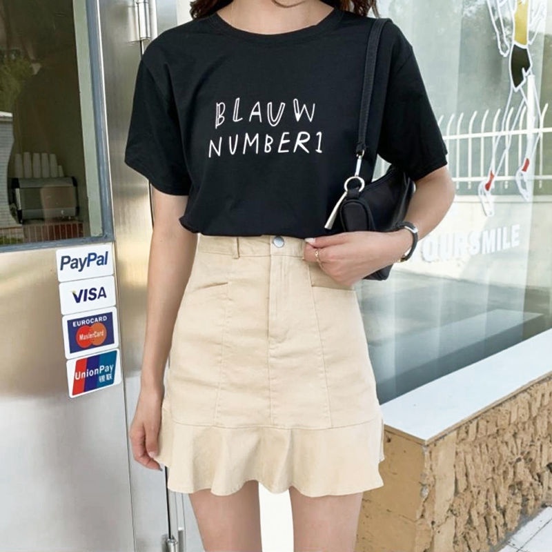 Jiashucheng Chân Váy Chữ a Lưng Cao Màu Đen Thời Trang Mùa Hè Phong Cách Hàn Quốc