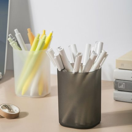 Simple Transparent Frosted Round Pen Holder, Creative Student Desktop Organizer Storage Box, Makeup Brush Holder, Office Storage Container