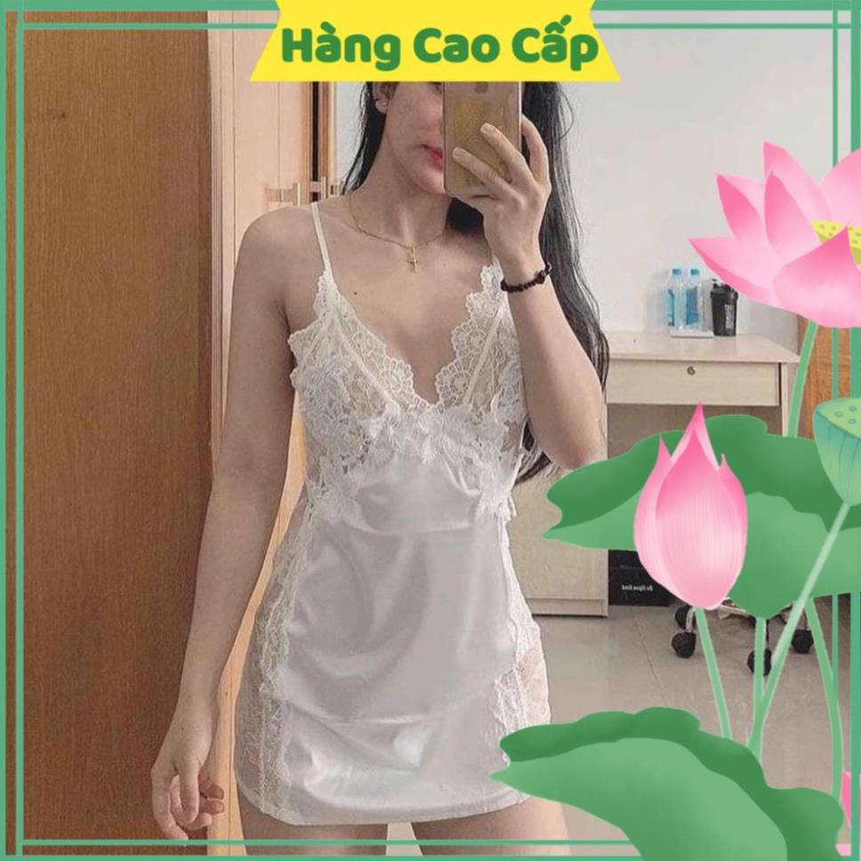 Váy Ngủ Sexy Gợi Cảm Áo Ngủ Nữ Chất Lụa Hai Dây Phối Ren Hông Gợi Cảm | BigBuy360 - bigbuy360.vn